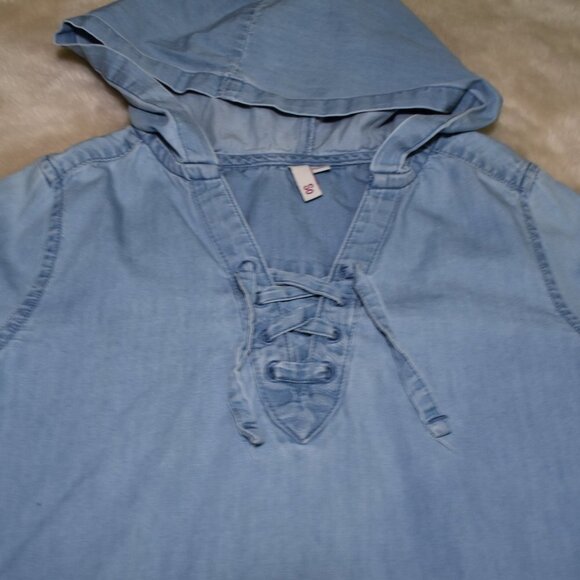 Girls Denim Hooded Shirt Dress Size 7 Long Sleeve - Picture 6 of 10